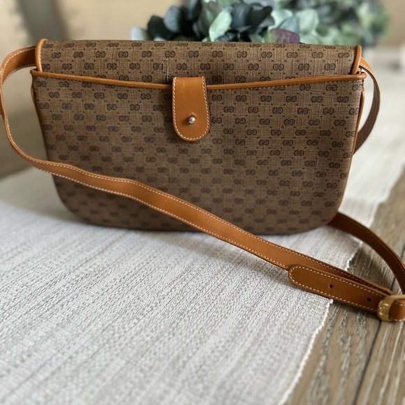 GUCCI Vintage Crossbody Coated Canvas Leather Tan Brown + unbranded dust bag - Picture 3 of 12